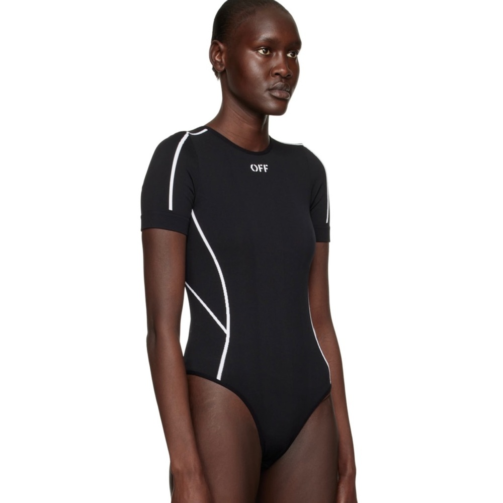 Off White Black Printed Bodysuit